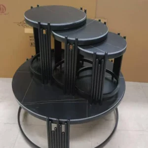 Marble Top Center Table With 3 Side Stools Black